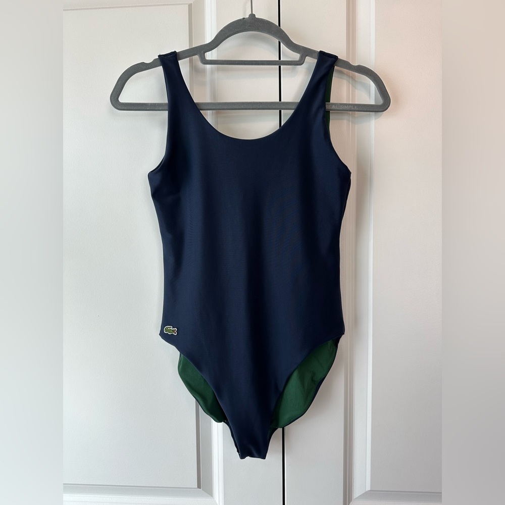 Lacoste Women’s One Piece Swimsuit Blue w/Green Lining (Size 38/6)